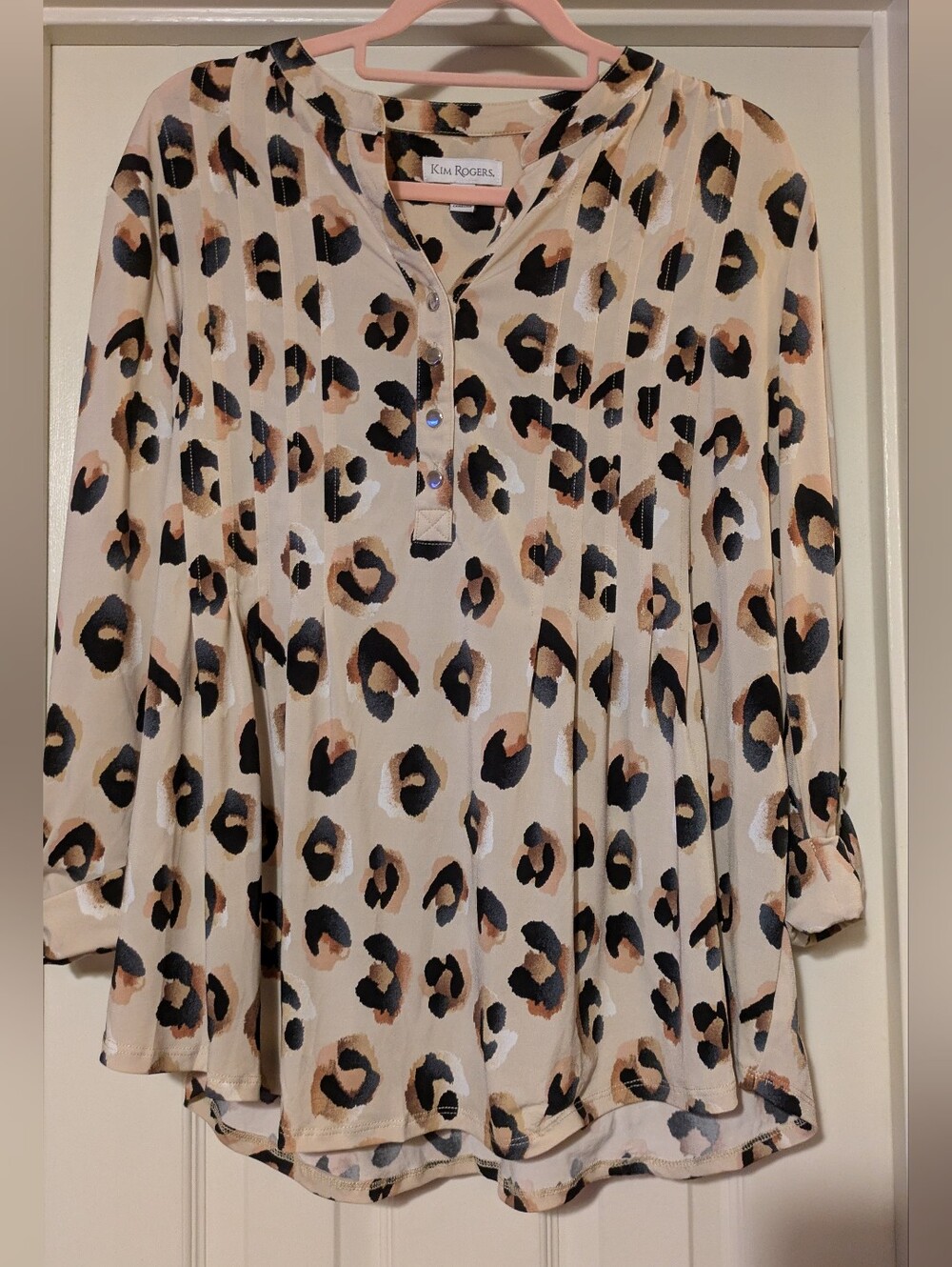 Kim Rogers Neutral Leopard-Spot Blouse in Cream and Black